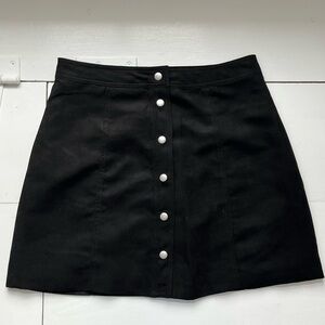 Cute, snap front, black suede mini shirt, size 8, worn once